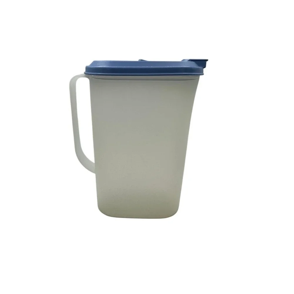 Tupperware Slimline Pitcher 2 Quart Frosted Clear Blue Flip Top Lid‎ 2L Vintage
